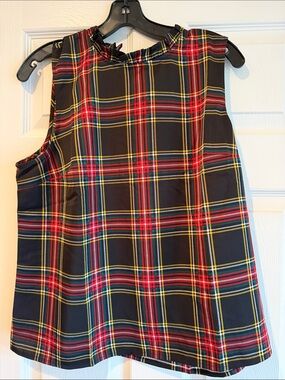 J. Crew plaid sleeveless ruffle neck blouse